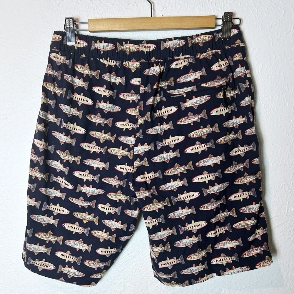 The North Face Men's Class V Pull On Short Navy Fly Reel Fish Print Small